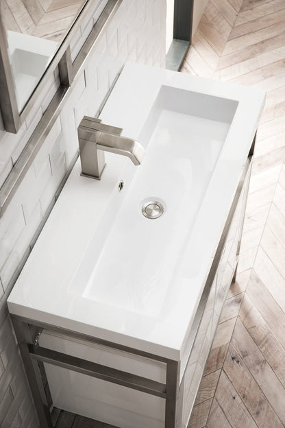 James Martin - Boston 31.5" Single Console Vanity, Brushed Nickel, Gloss White Storage, White Gloss Composite Stone - C105V31.5BNKSCGWWG view 5