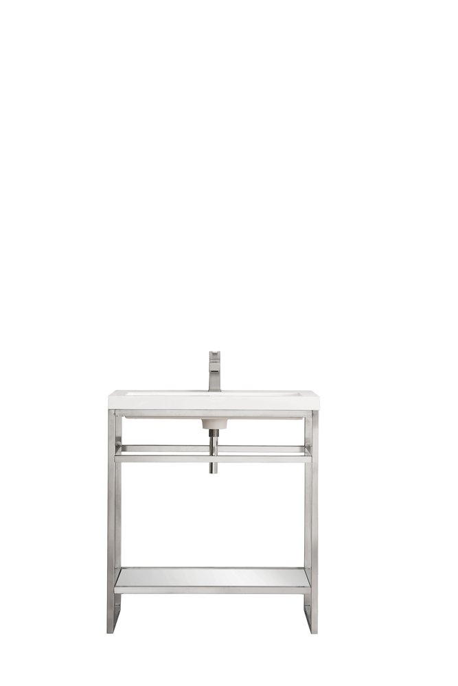 James Martin - Boston 31.5" Single Console Vanity, Brushed Nickel w/ White Glossy Composite Stone Top - C105V31.5BNKWG view 1