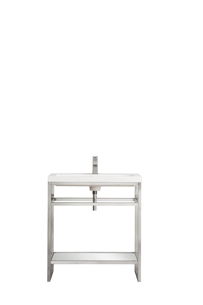 James Martin - Boston 31.5" Single Console Vanity, Brushed Nickel w/ White Glossy Composite Stone Top - C105V31.5BNKWG view 1