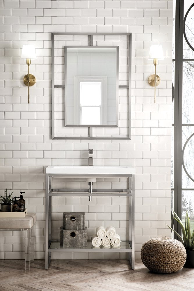 James Martin - Boston 31.5" Single Console Vanity, Brushed Nickel w/ White Glossy Composite Stone Top - C105V31.5BNKWG view 2