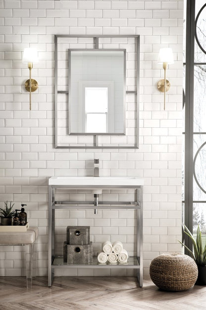 James Martin - Boston 31.5" Single Console Vanity, Brushed Nickel w/ White Glossy Composite Stone Top - C105V31.5BNKWG view 2