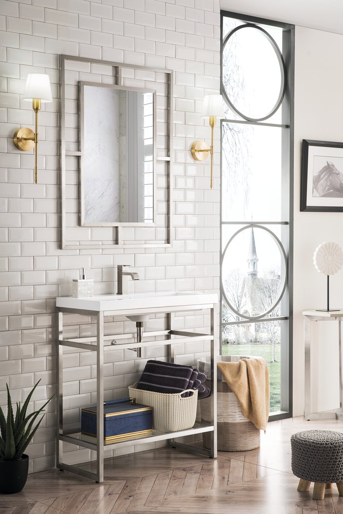 James Martin - Boston 31.5" Single Console Vanity, Brushed Nickel w/ White Glossy Composite Stone Top - C105V31.5BNKWG view 3