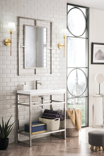 James Martin - Boston 31.5" Single Console Vanity, Brushed Nickel w/ White Glossy Composite Stone Top - C105V31.5BNKWG view 3