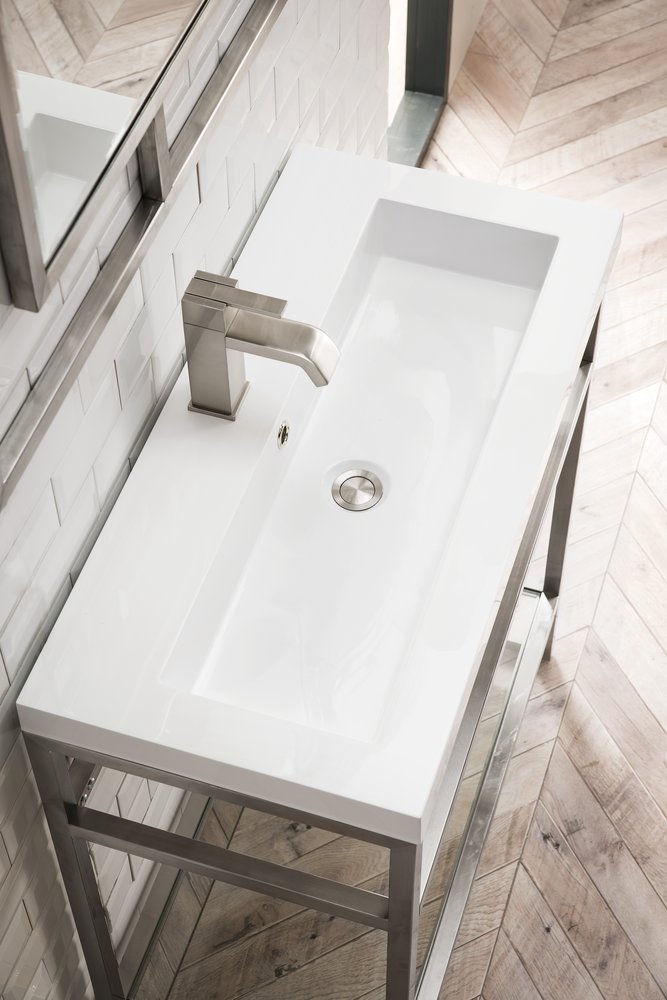 James Martin - Boston 31.5" Single Console Vanity, Brushed Nickel w/ White Glossy Composite Stone Top - C105V31.5BNKWG view 4