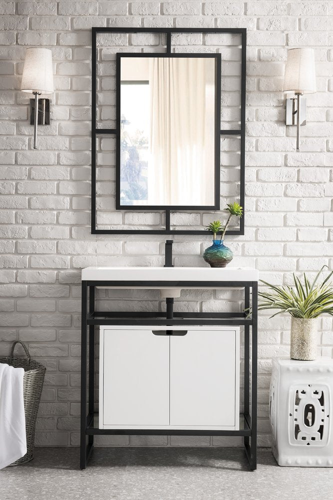 James Martin - Boston 31.5" Single Console Vanity, Matte Black, Glossy White Storage, White Glossy Composite Stone - C105V31.5MBKSCGWWG view 2