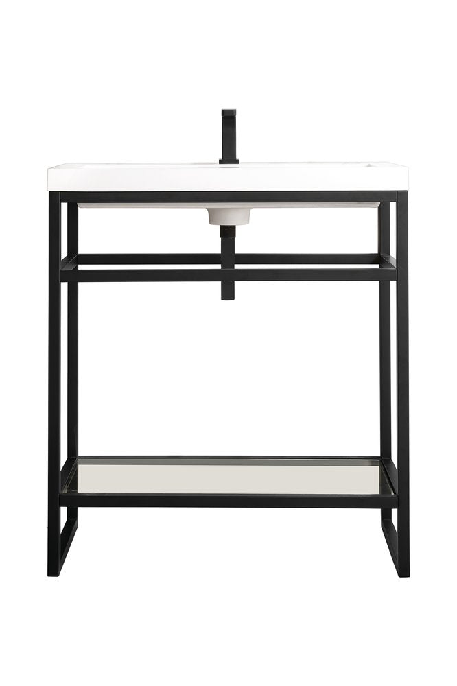 James Martin - Boston 31.5" Single Console Vanity, Matte Black w/ White Glossy Composite Stone Top - C105V31.5MBKWG view 1