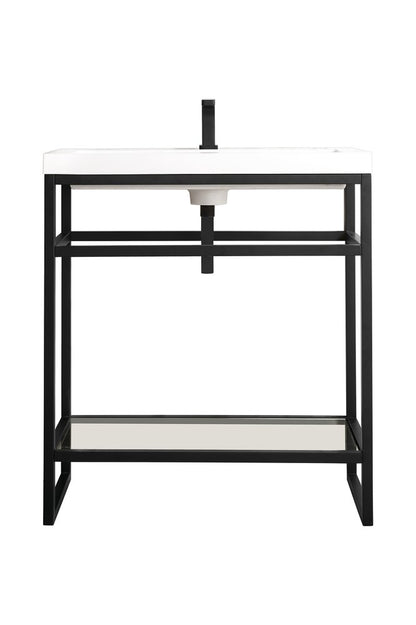 James Martin - Boston 31.5" Single Console Vanity, Matte Black w/ White Glossy Composite Stone Top - C105V31.5MBKWG view 1