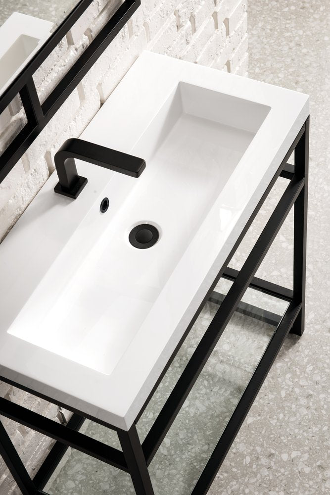 James Martin - Boston 31.5" Single Console Vanity, Matte Black w/ White Glossy Composite Stone Top - C105V31.5MBKWG view 4