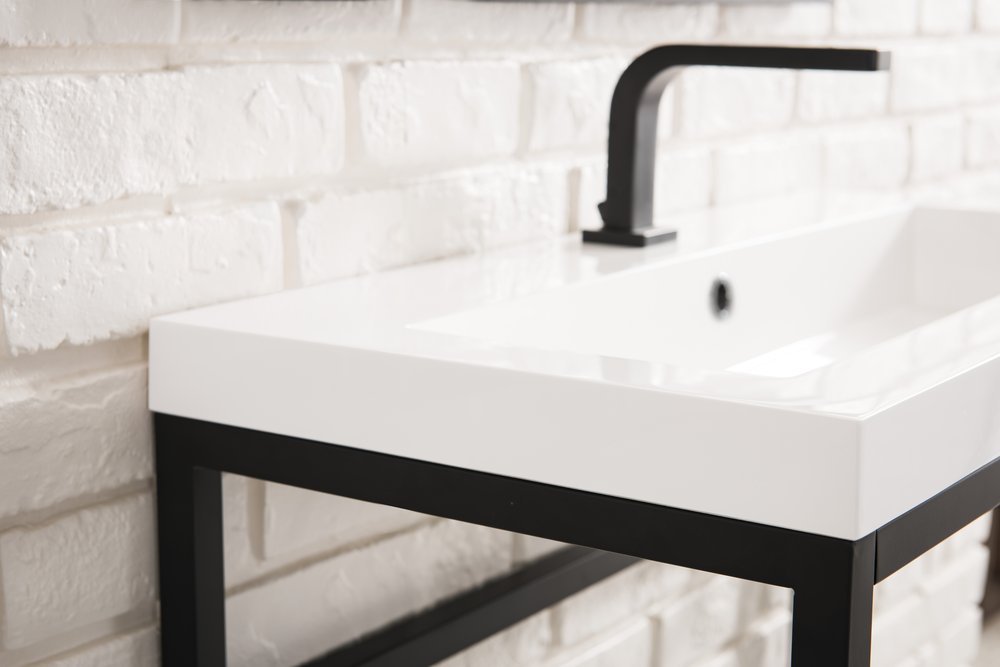 James Martin - Boston 31.5" Single Console Vanity, Matte Black w/ White Glossy Composite Stone Top - C105V31.5MBKWG view 5
