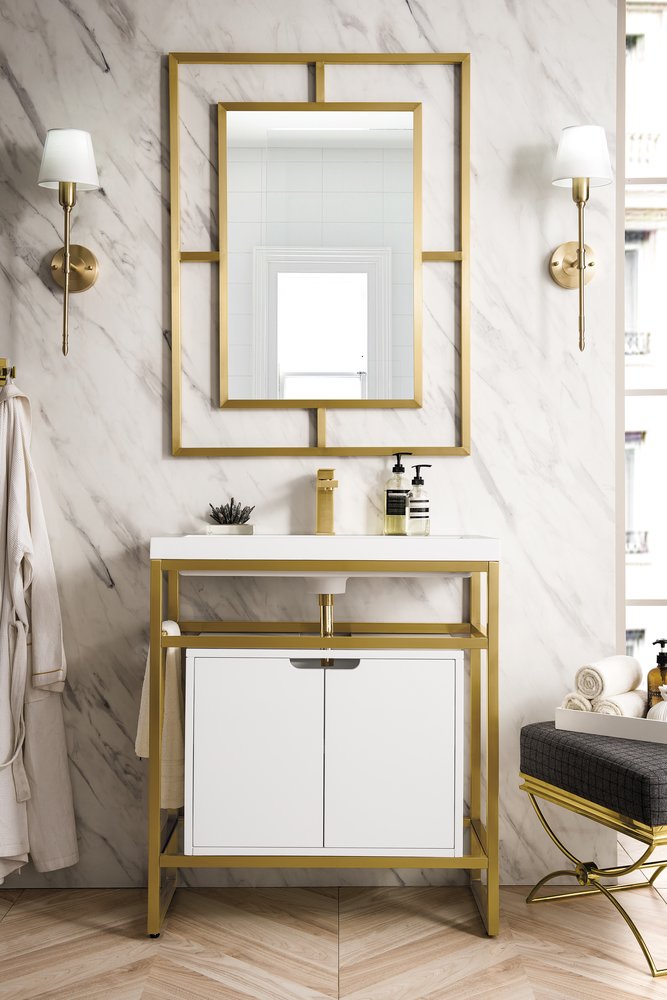 James Martin - Boston 31.5" Single Console Vanity, Radiant Gold, Glossy White Storage, White Glossy Composite Stone - C105V31.5RGDSCGWWG view 2