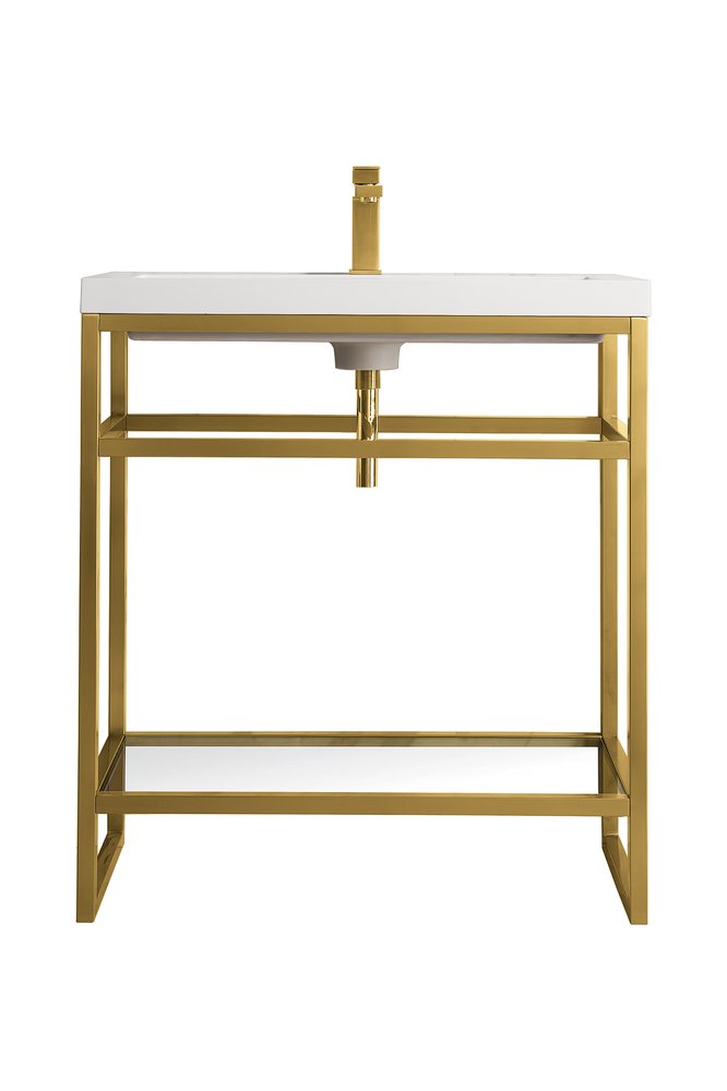James Martin - Boston 31.5" Single Console Vanity, Radiant Gold w/ White Glossy Composite Stone Top - C105V31.5RGDWG view 1
