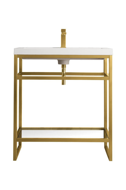 James Martin - Boston 31.5" Single Console Vanity, Radiant Gold w/ White Glossy Composite Stone Top - C105V31.5RGDWG view 1