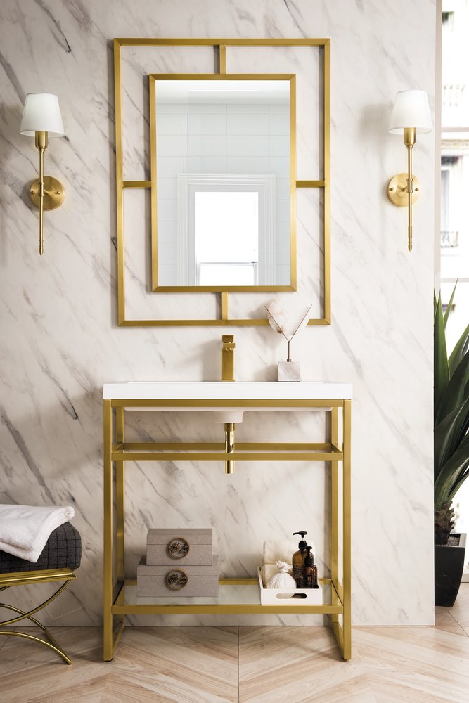 James Martin - Boston 31.5" Single Console Vanity, Radiant Gold w/ White Glossy Composite Stone Top - C105V31.5RGDWG view 2