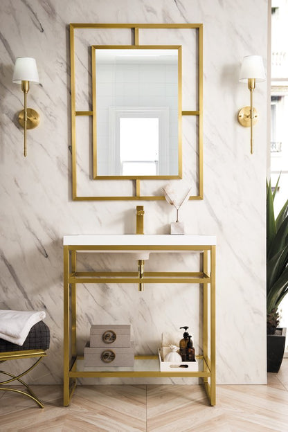 James Martin - Boston 31.5" Single Console Vanity, Radiant Gold w/ White Glossy Composite Stone Top - C105V31.5RGDWG view 2