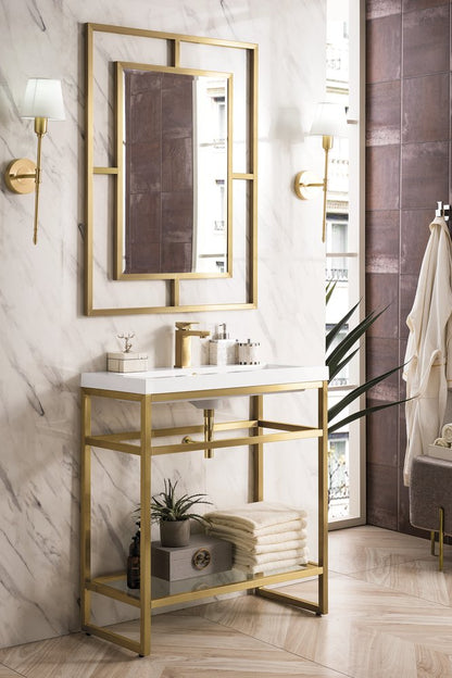 James Martin - Boston 31.5" Single Console Vanity, Radiant Gold w/ White Glossy Composite Stone Top - C105V31.5RGDWG view 3