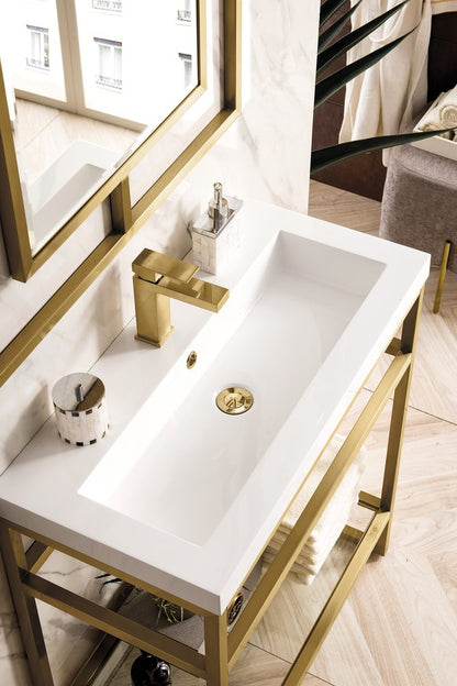 James Martin - Boston 31.5" Single Console Vanity, Radiant Gold w/ White Glossy Composite Stone Top - C105V31.5RGDWG view 4