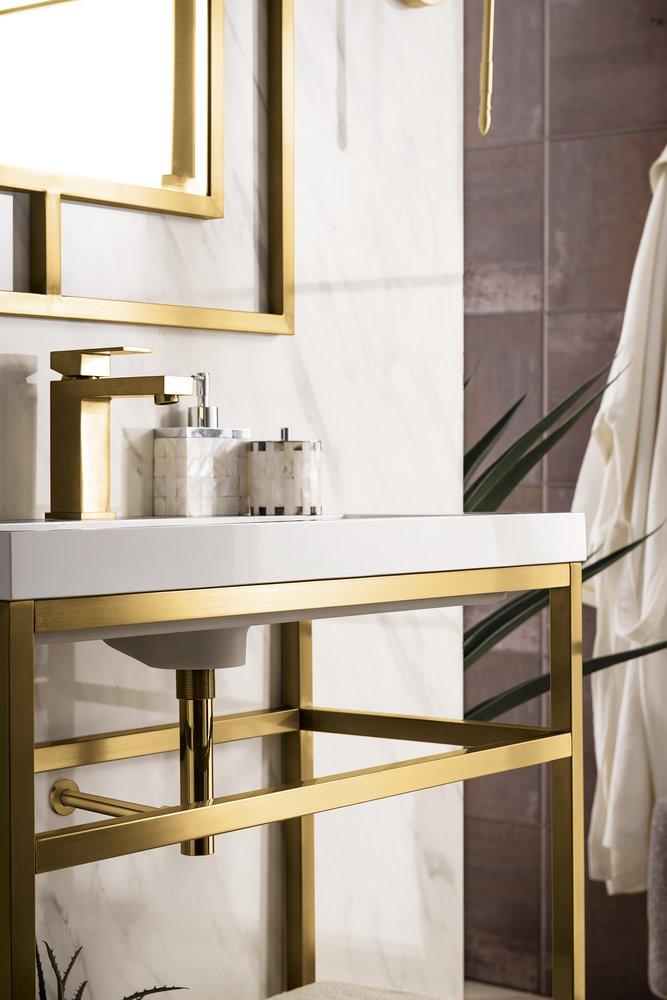 James Martin - Boston 31.5" Single Console Vanity, Radiant Gold w/ White Glossy Composite Stone Top - C105V31.5RGDWG view 5