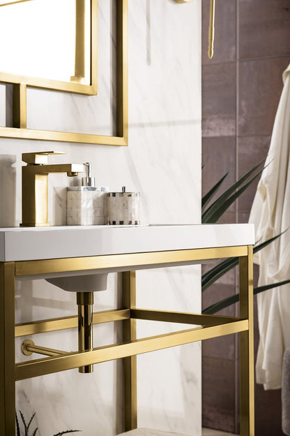 James Martin - Boston 31.5" Single Console Vanity, Radiant Gold w/ White Glossy Composite Stone Top - C105V31.5RGDWG view 5