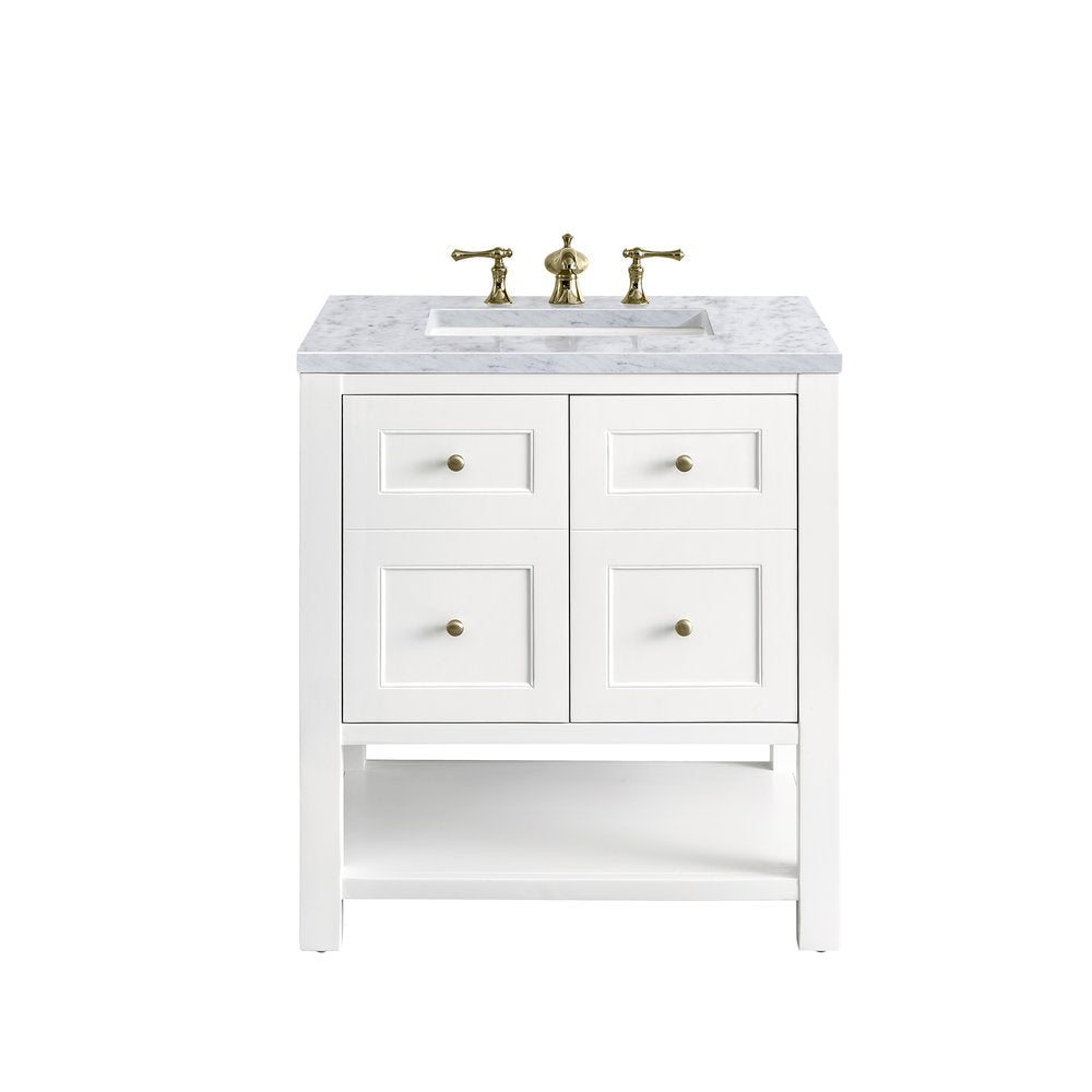 James Martin - Breckenridge 30" Single Vanity, Bright White w/ 3 CM Carrara Marble Top - 330-V30-BW-3CAR view 1