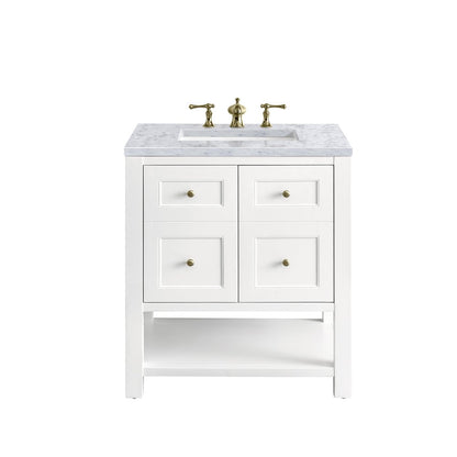 James Martin - Breckenridge 30" Single Vanity, Bright White w/ 3 CM Carrara Marble Top - 330-V30-BW-3CAR view 1