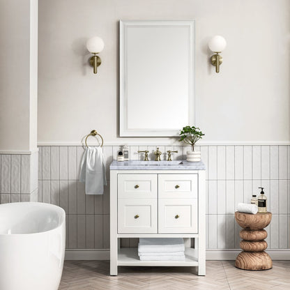 James Martin - Breckenridge 30" Single Vanity, Bright White w/ 3 CM Carrara Marble Top - 330-V30-BW-3CAR view 3