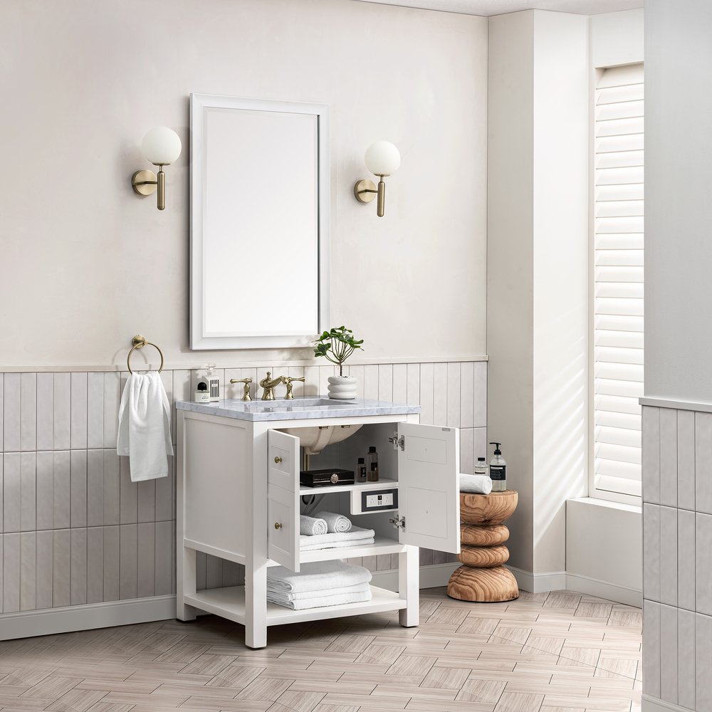 James Martin - Breckenridge 30" Single Vanity, Bright White w/ 3 CM Carrara Marble Top - 330-V30-BW-3CAR view 5
