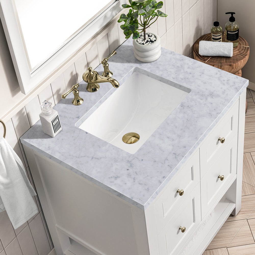 James Martin - Breckenridge 30" Single Vanity, Bright White w/ 3 CM Carrara Marble Top - 330-V30-BW-3CAR view 7