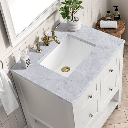 James Martin - Breckenridge 30" Single Vanity, Bright White w/ 3 CM Carrara Marble Top - 330-V30-BW-3CAR view 7