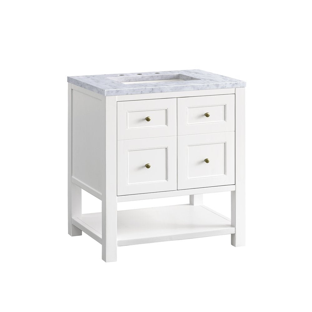James Martin - Breckenridge 30" Single Vanity, Bright White w/ 3 CM Carrara Marble Top - 330-V30-BW-3CAR view 10