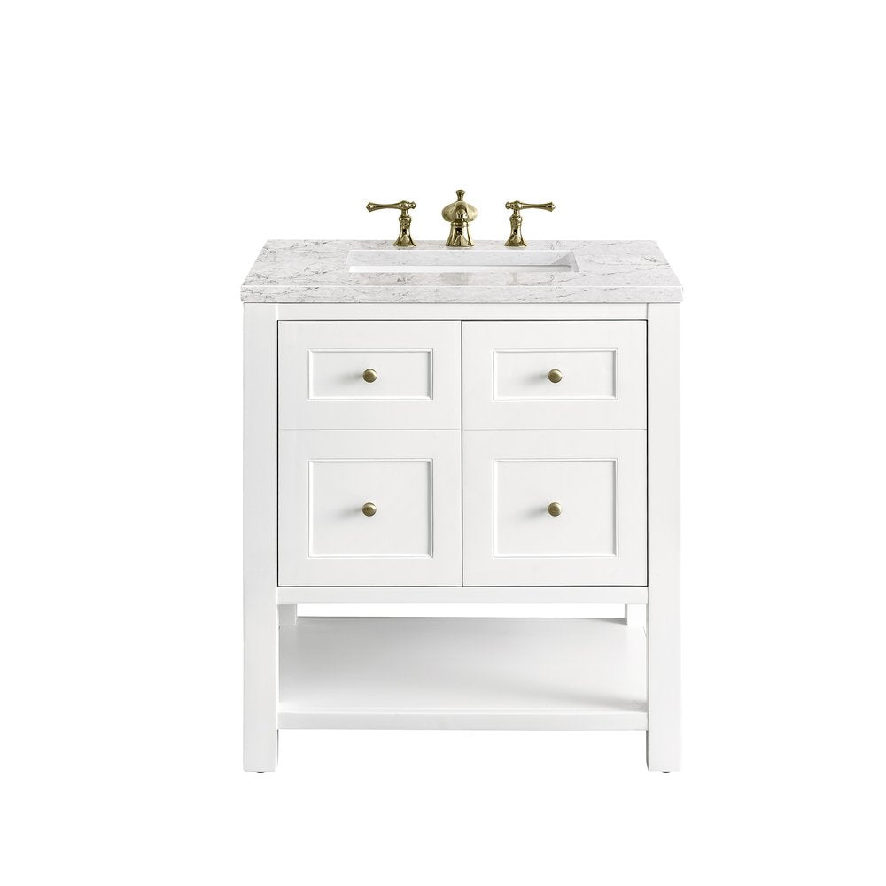 James Martin - Breckenridge 30" Single Vanity, Bright White w/ 3 CM Eternal Jasmine Pearl Top - 330-V30-BW-3EJP view 1