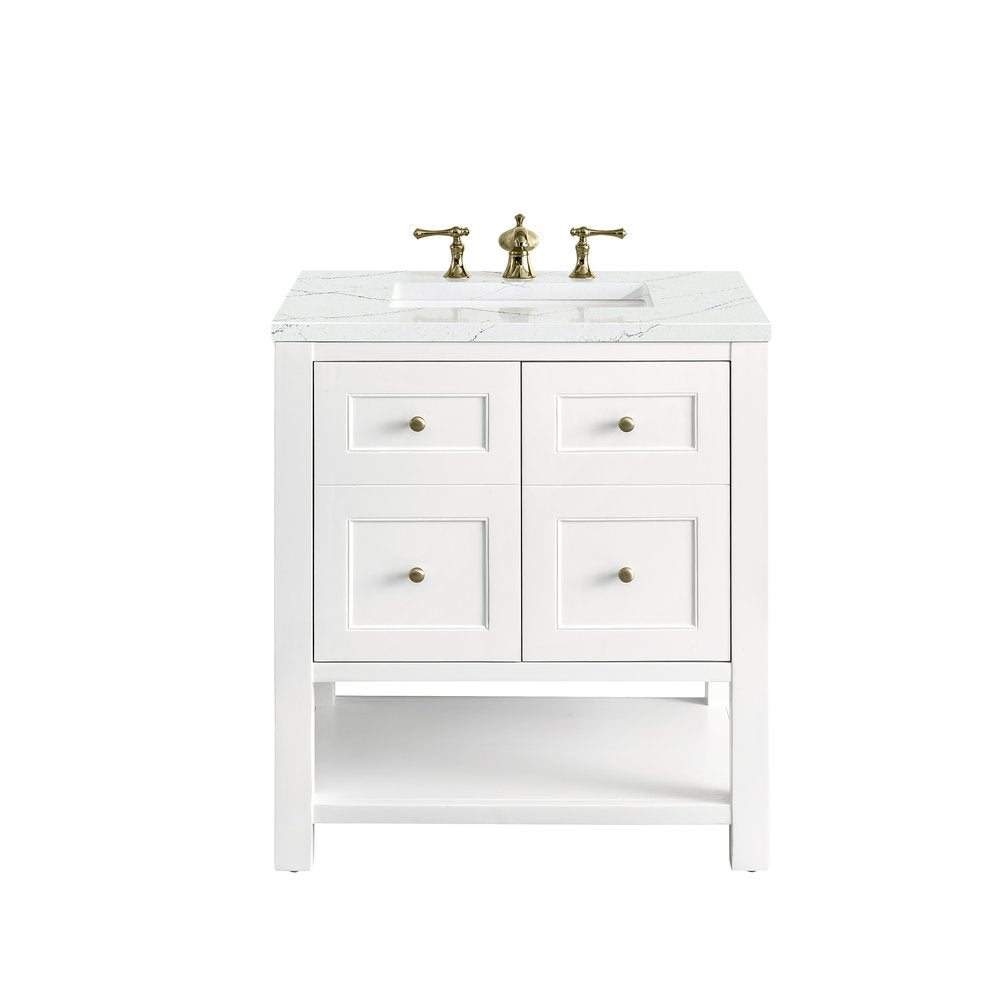 James Martin - Breckenridge 30" Single Vanity, Bright White w/ 3 CM Ethereal Noctis Top - 330-V30-BW-3ENC view 1