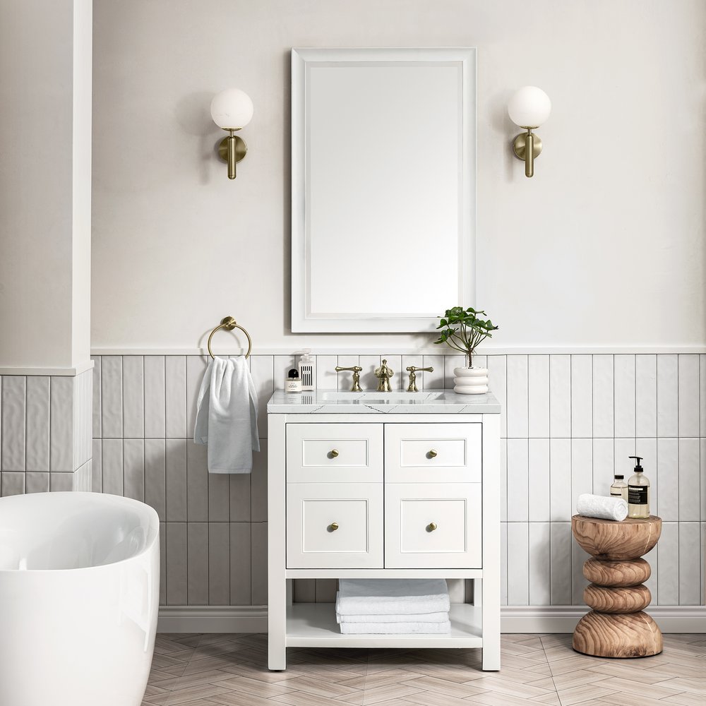 James Martin - Breckenridge 30" Single Vanity, Bright White w/ 3 CM Ethereal Noctis Top - 330-V30-BW-3ENC view 3