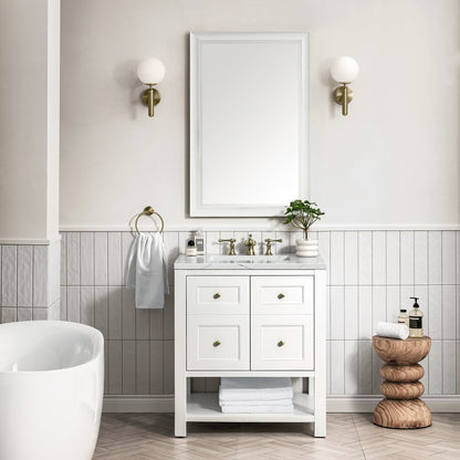 James Martin - Breckenridge 30" Single Vanity, Bright White w/ 3 CM Ethereal Noctis Top - 330-V30-BW-3ENC view 3