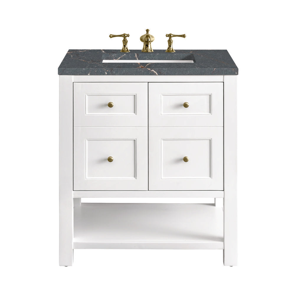 James Martin - Breckenridge 30" Single Vanity, Bright White w/ 3 CM Parisien Bleu Top - 330-V30-BW-3PBL view 1