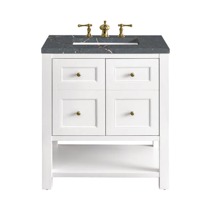 James Martin - Breckenridge 30" Single Vanity, Bright White w/ 3 CM Parisien Bleu Top - 330-V30-BW-3PBL view 1