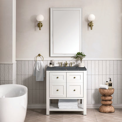 James Martin - Breckenridge 30" Single Vanity, Bright White w/ 3 CM Parisien Bleu Top - 330-V30-BW-3PBL view 3