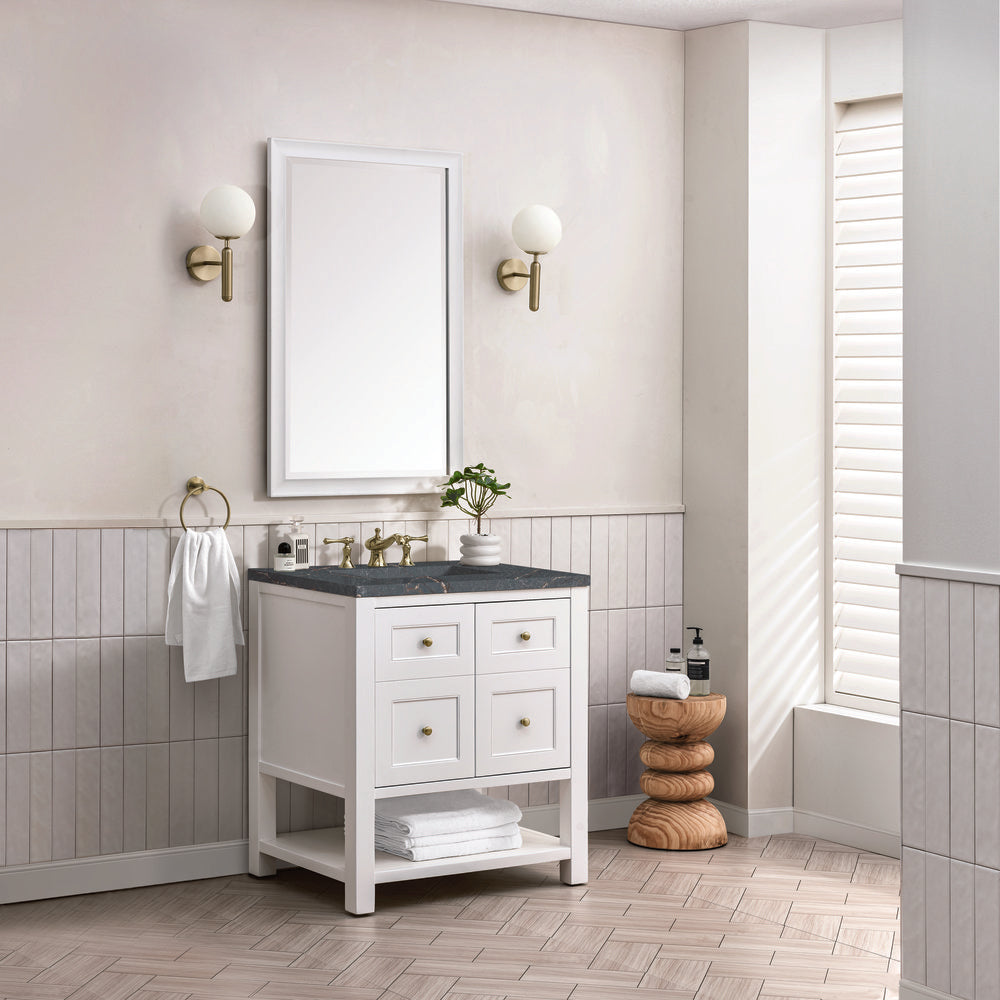 James Martin - Breckenridge 30" Single Vanity, Bright White w/ 3 CM Parisien Bleu Top - 330-V30-BW-3PBL view 4
