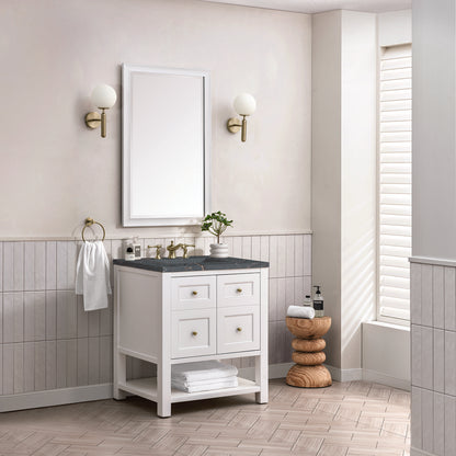 James Martin - Breckenridge 30" Single Vanity, Bright White w/ 3 CM Parisien Bleu Top - 330-V30-BW-3PBL view 4
