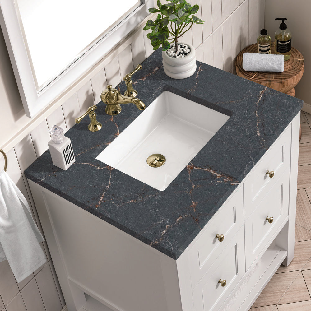James Martin - Breckenridge 30" Single Vanity, Bright White w/ 3 CM Parisien Bleu Top - 330-V30-BW-3PBL view 7