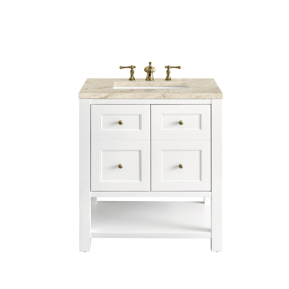 James Martin - Breckenridge 30" Single Vanity, Bright White, w/ 3 CM Tajnar Eclos Top - 330-V30-BW-3TJR view 1