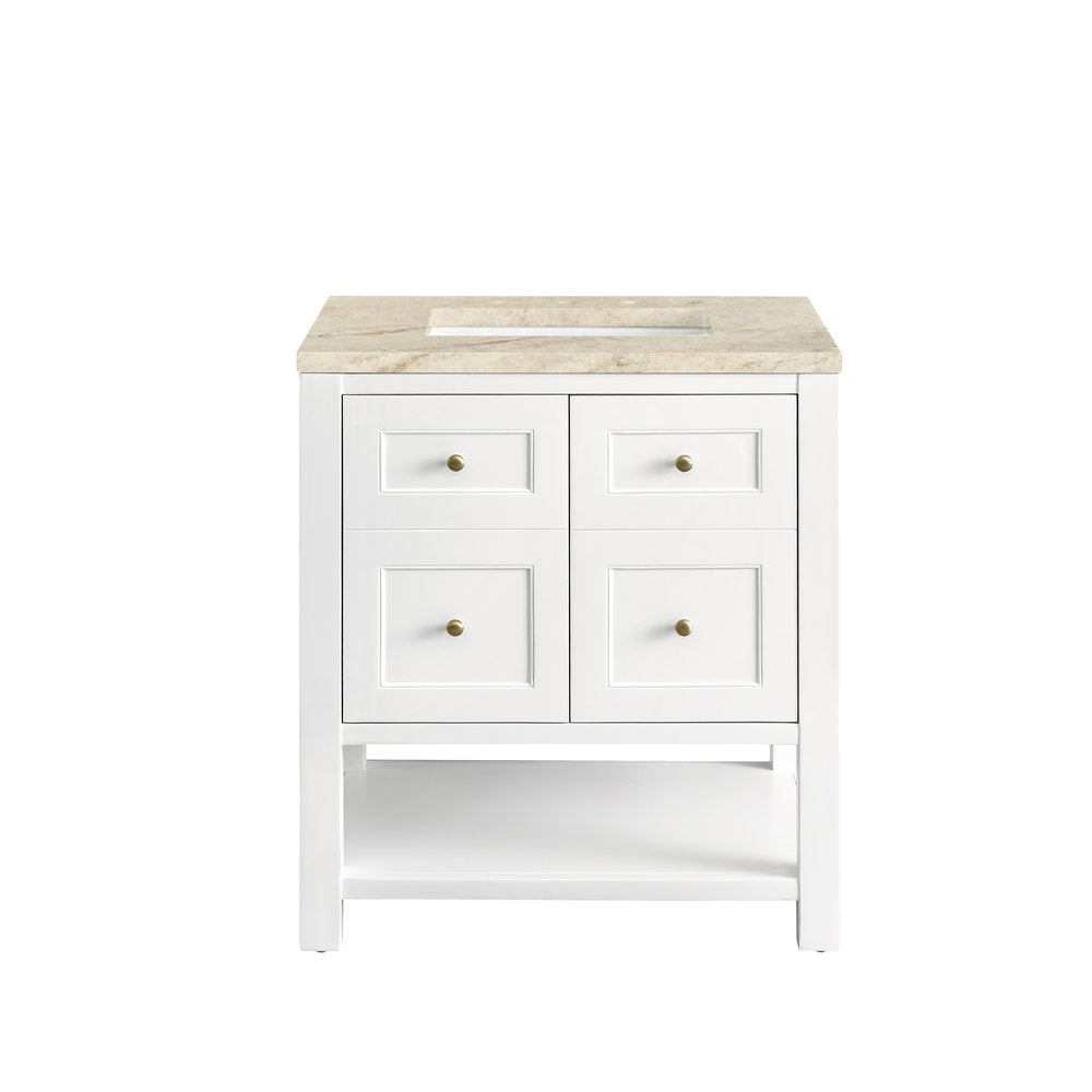 James Martin - Breckenridge 30" Single Vanity, Bright White, w/ 3 CM Tajnar Eclos Top - 330-V30-BW-3TJR view 2