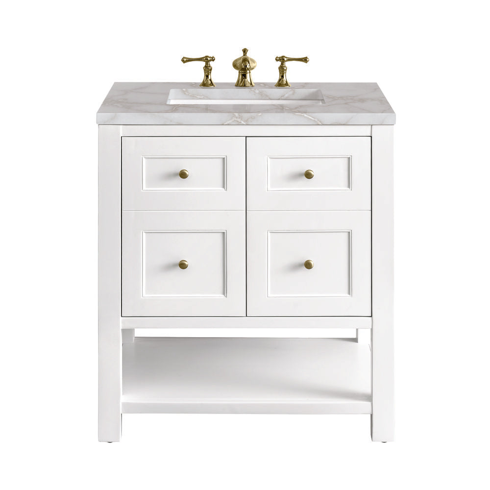 James Martin - Breckenridge 30" Single Vanity, Bright White w/ 3 CM Victorian Silver Top - 330-V30-BW-3VSL view 1