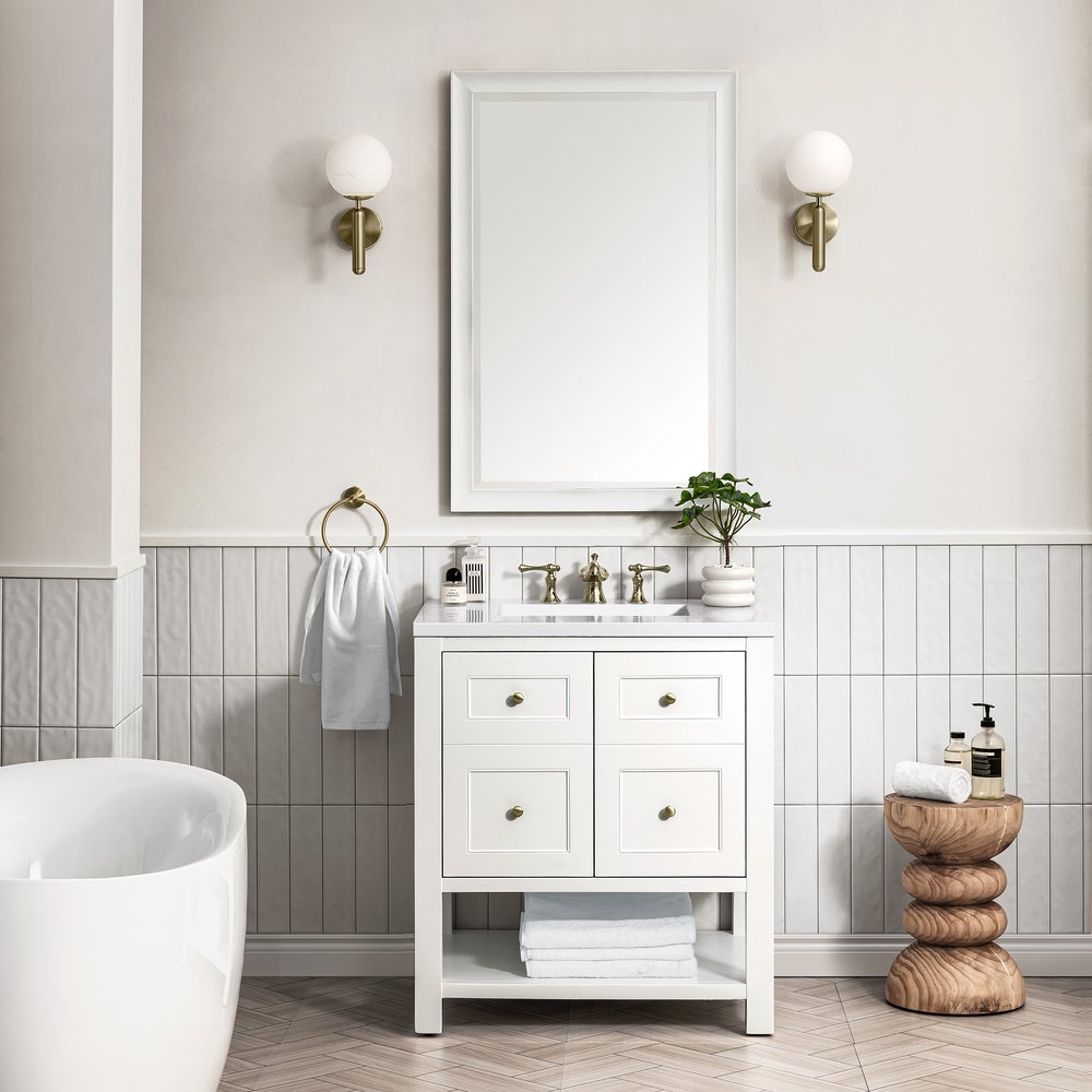 James Martin - Breckenridge 30" Single Vanity, Bright White w/ 3 CM White Zeus Top - 330-V30-BW-3WZ view 4