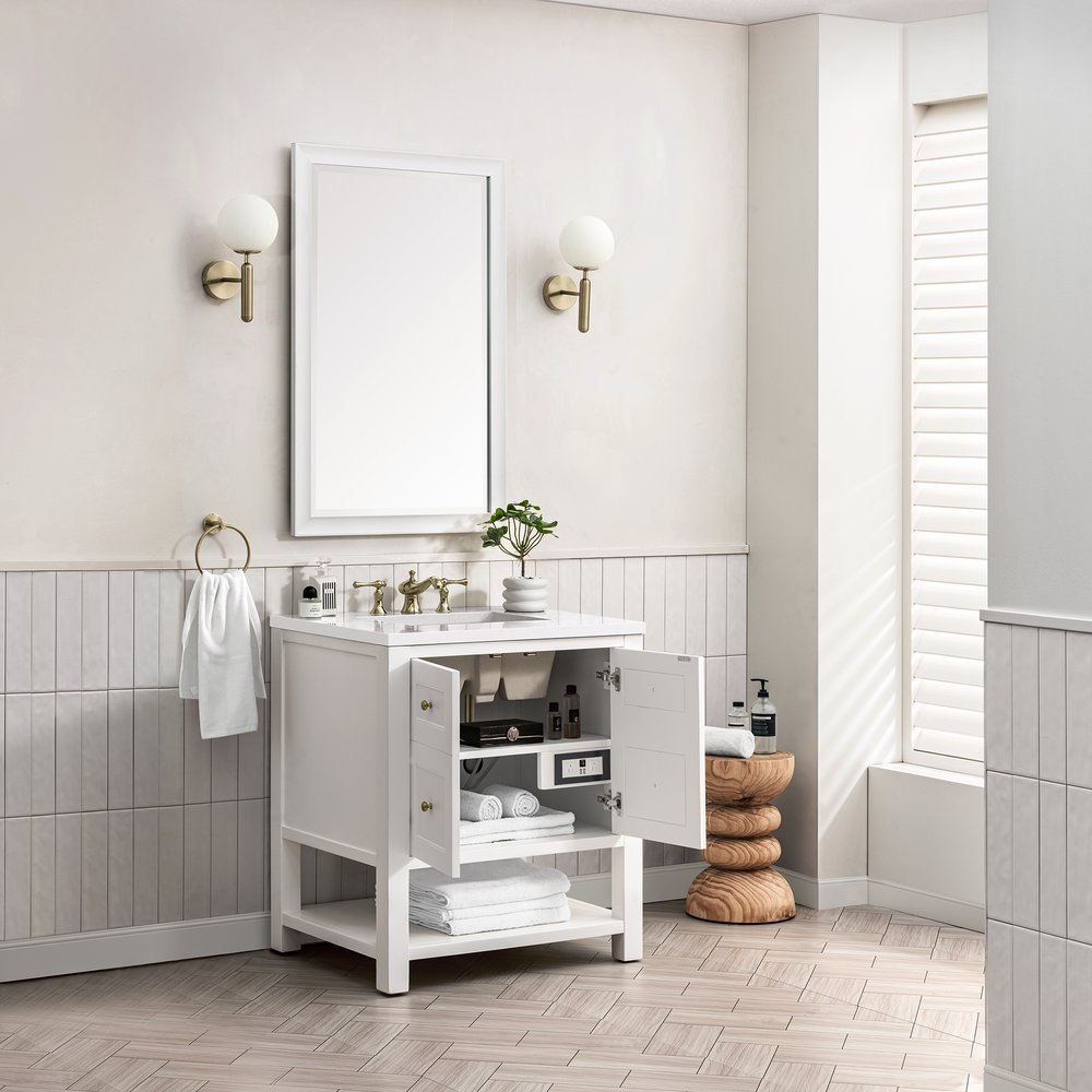 James Martin - Breckenridge 30" Single Vanity, Bright White w/ 3 CM White Zeus Top - 330-V30-BW-3WZ view 6