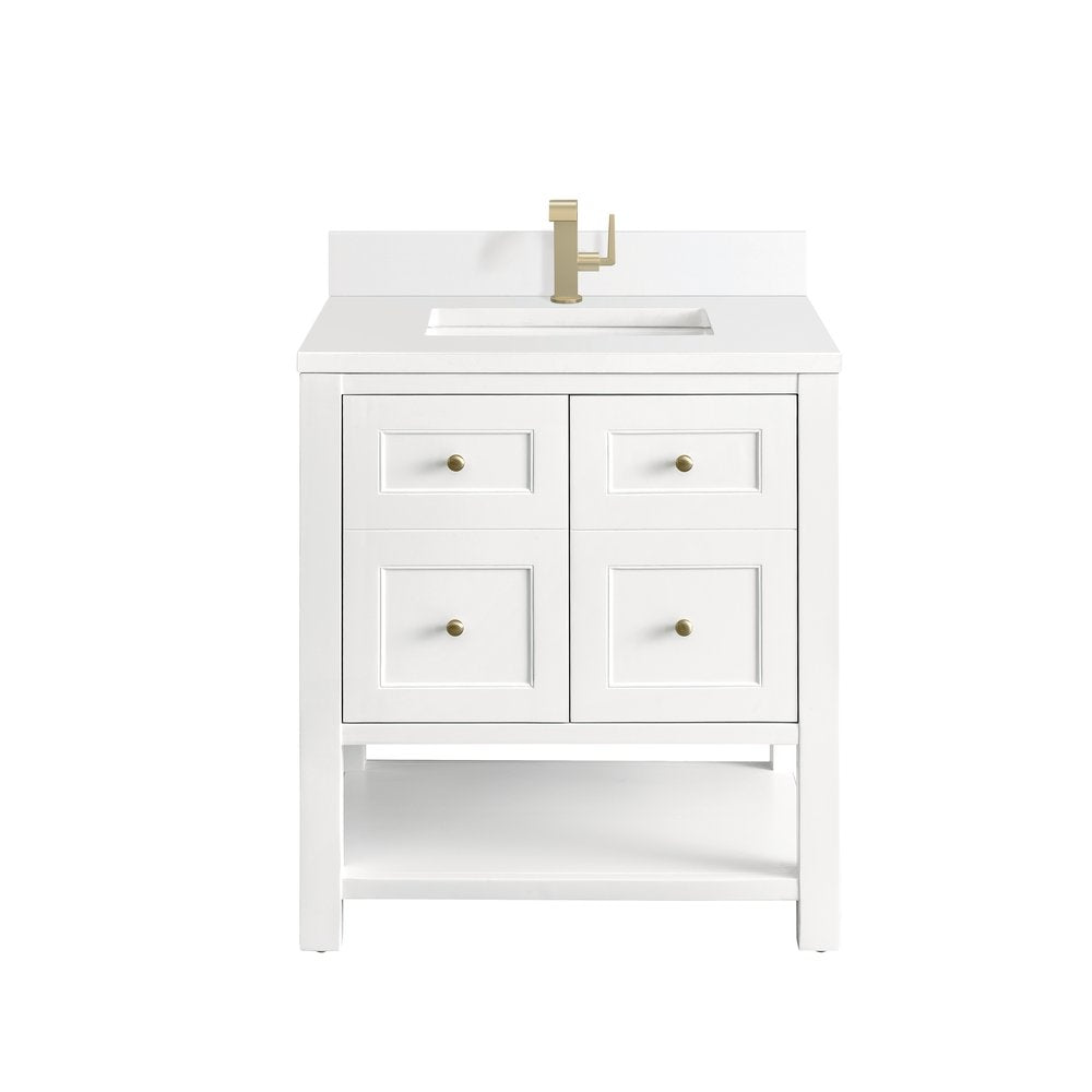 James Martin - Breckenridge 30" Single Vanity, Bright White w/ Single Hole 3 CM White Zeus Top & Backsplash - 330-V30-BW-1WZ view 1