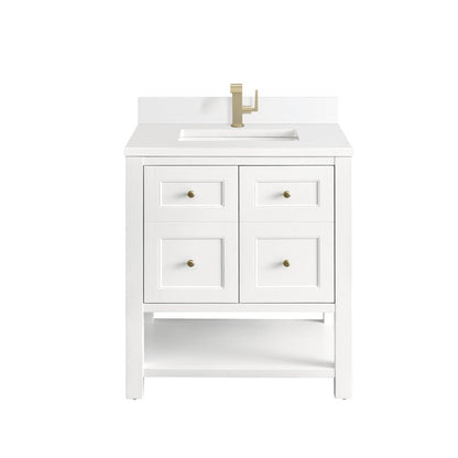 James Martin - Breckenridge 30" Single Vanity, Bright White w/ Single Hole 3 CM White Zeus Top & Backsplash - 330-V30-BW-1WZ view 1