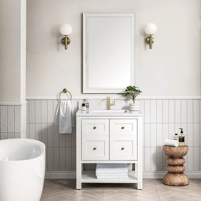 James Martin - Breckenridge 30" Single Vanity, Bright White w/ Single Hole 3 CM White Zeus Top & Backsplash - 330-V30-BW-1WZ view 3