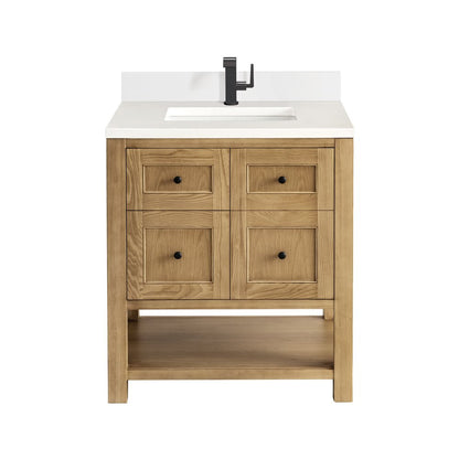 James Martin - Breckenridge 30" Single Vanity, Light Natural Oak w/ Single Hole 3 CM White Zeus Top & Backsplash - 330-V30-LNO-1WZ view 1