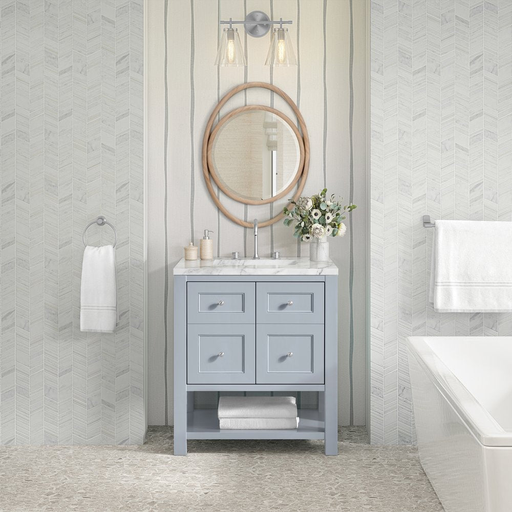 James Martin - Breckenridge 30" Single Vanity, Serenity Blue, w/ 3 CM Carrara Marble Top - 330-V30-SRB-3CAR view 3