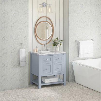 James Martin - Breckenridge 30" Single Vanity, Serenity Blue, w/ 3 CM Carrara Marble Top - 330-V30-SRB-3CAR view 4